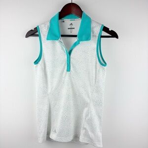 Adidas Golf Sleeveless Polo Shirt Women's White Teal Polka Dot Tennis Casual XS